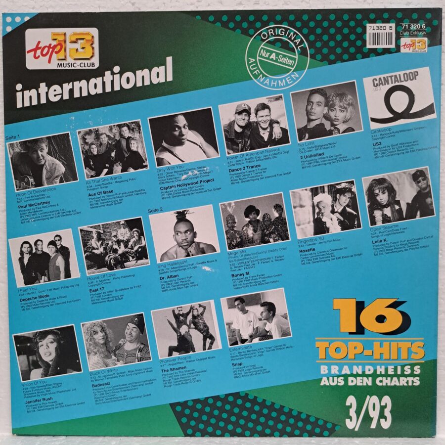 16 Top-Hits International 3/93 Disc VINIL LP VG Ace Of Base - Captain Hollywood Project - 2 Unlimited - Depeche Mode - Dr. Alban - Roxette - Paul McCartney - Boney M. Mega Mix ...