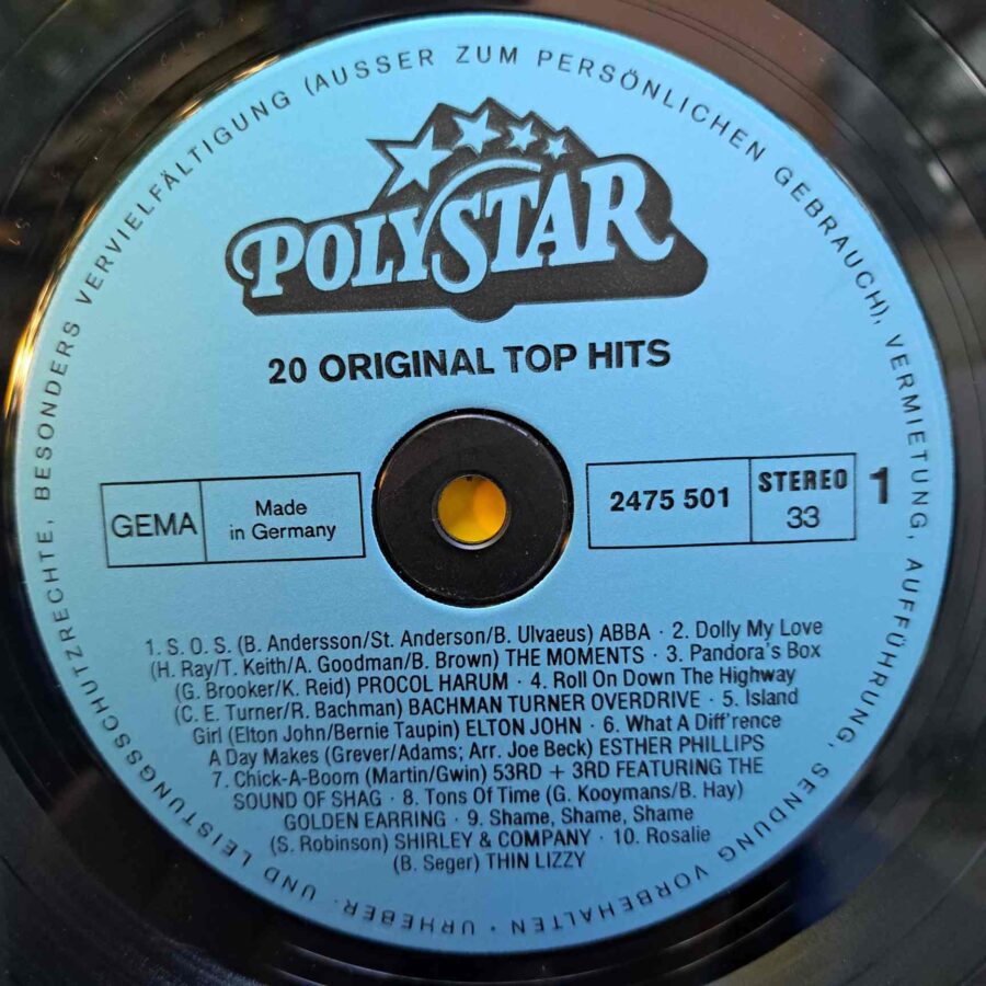 20 Original Top Hits 2475 501 – Bee Gees, ABBA, Elton John, Gloria Gaynor, Fox – Disc Vinil LP VG VG+ (lotH) - 2475 501