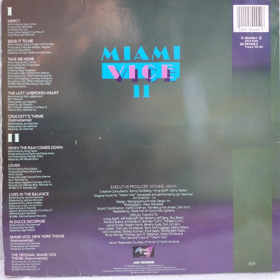 Miami Vice II Starring Don Johnson And Philip Michael Thomas, Andy Taylor, Roxy Music, Jan Hammer, Jackson Browne, Phil Collins , Jan Hammer, Disc vinil (SNG)