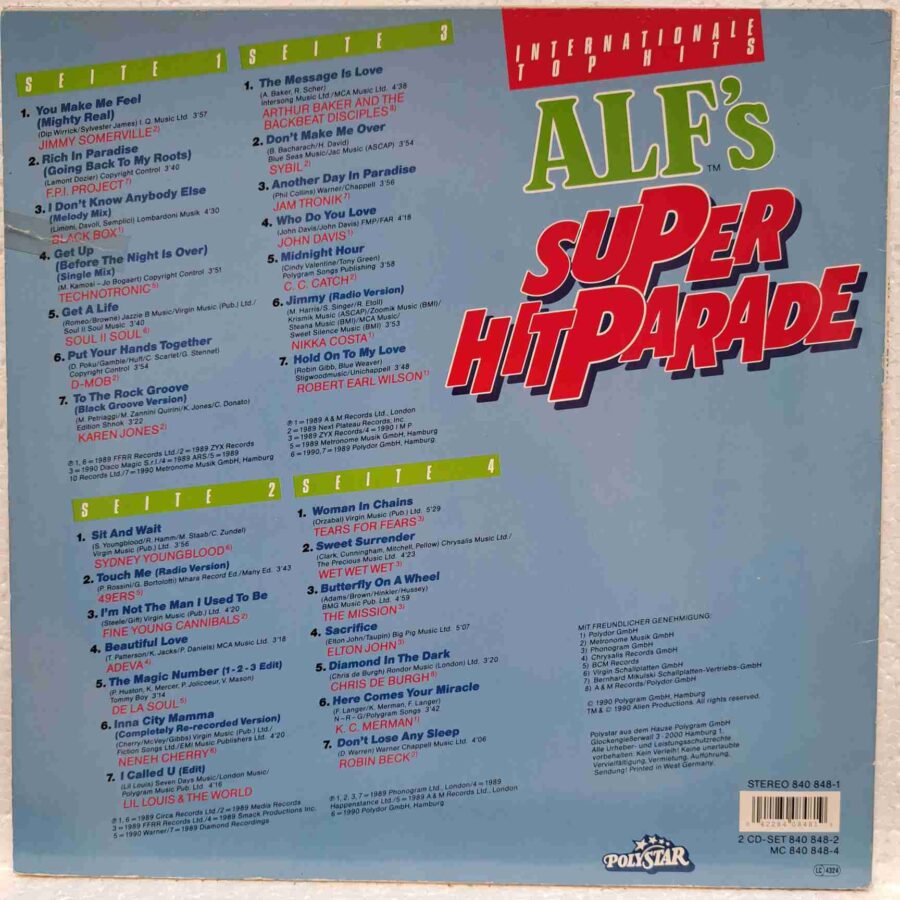 Alf's Super Hitparade - Chris De Burgh, D-Mob, Arthur Baker, Elton John - Disc Vinil 2LP VG+ (lotM)