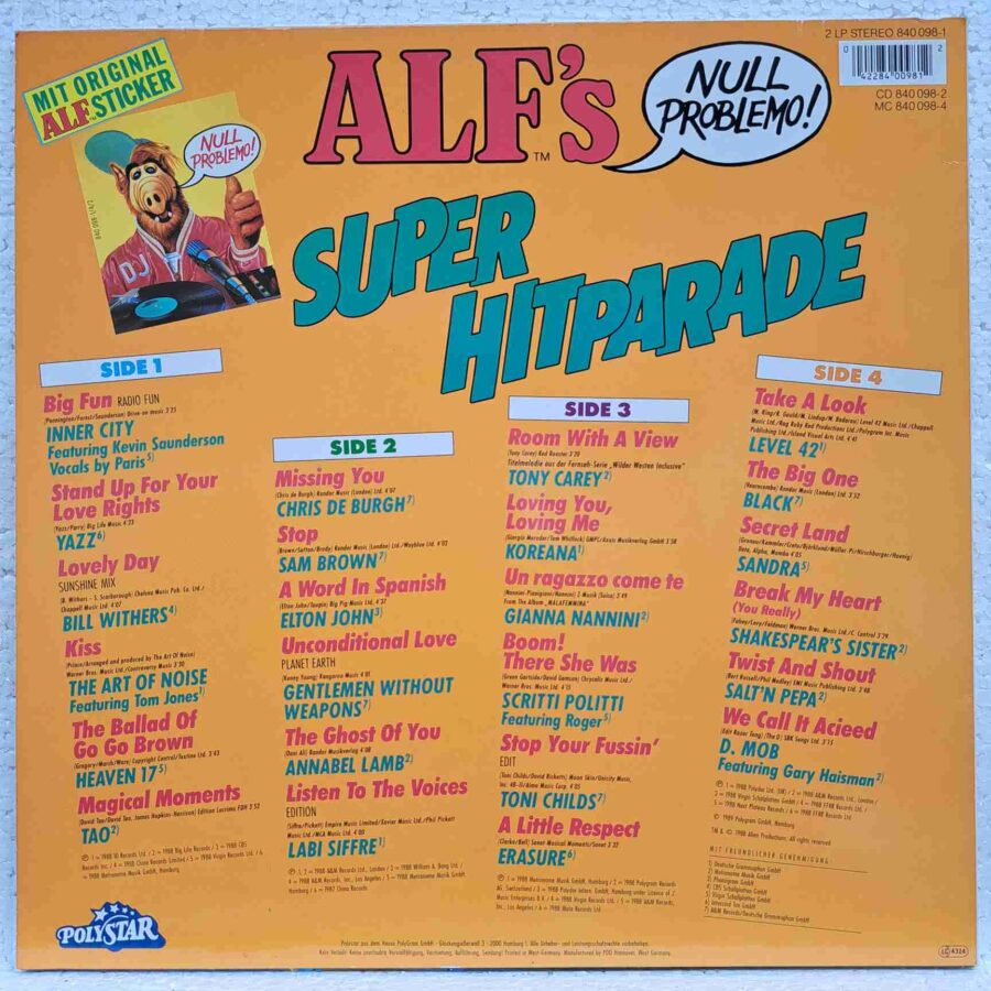 Alf's Super Hitparade – Inner City, Bill Withers, Gianna Nannini, Sandra, Elton John – Disc Vinil 2LP VG+ (lotI) – 840 098-1