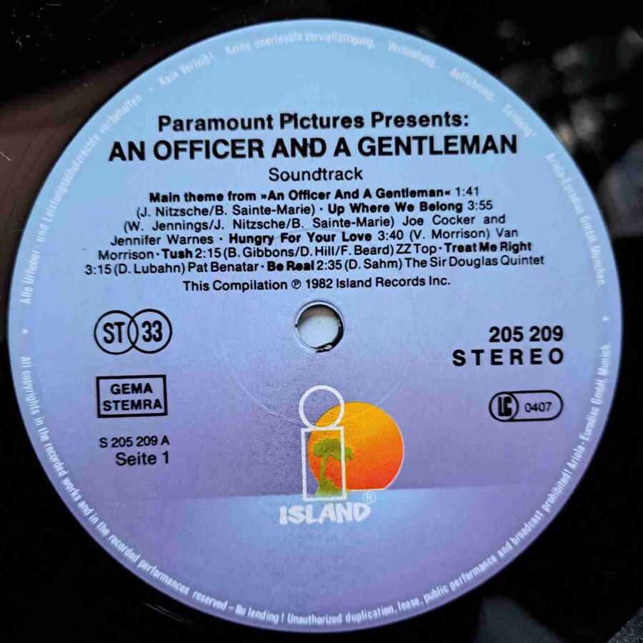 An Officer And A Gentleman – Dire Straits, Van Morrison, Joe Cocker, ZZ Top, Pat Benatar – Disc Vinil LP VG (lotK) - 205 209