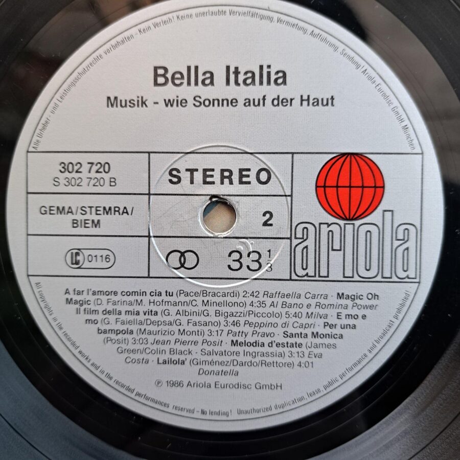 Bella Italia Disc VINIL 2LP VG VG- Andrea - Alice - Toto Cutugno - Adriano Celentano - Raffaella Carrà -Eros Ramazzotti - Pupo - Drupi - Ricchi E Poveri -