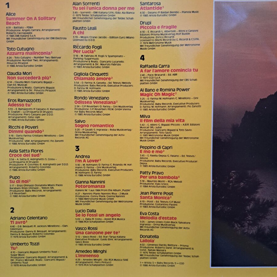 Bella Italia Disc VINIL 2LP VG VG- Andrea - Alice - Toto Cutugno - Adriano Celentano - Raffaella Carrà -Eros Ramazzotti - Pupo - Drupi - Ricchi E Poveri -