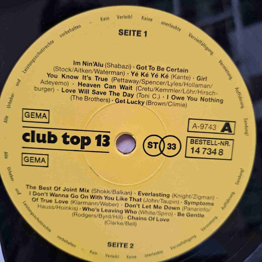 Club Top 13 International - September/Oktober 1988 - Elton John, Milli Vanilli, Whitney Houston, Boytronic Disc Vinil LP VG+ (lotM)