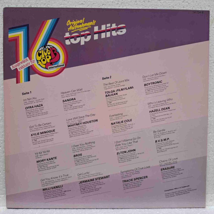 Club Top 13 International - September/Oktober 1988 - Elton John, Milli Vanilli, Whitney Houston, Boytronic Disc Vinil LP VG+ (lotM)