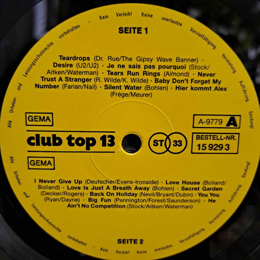 Club Top 13 Januar/Februar 1989 – Disc Vinil LP VG+ (lotG) - Blue System, Milli Vanilli, Samantha Fox, Womack & Womack, Inner City