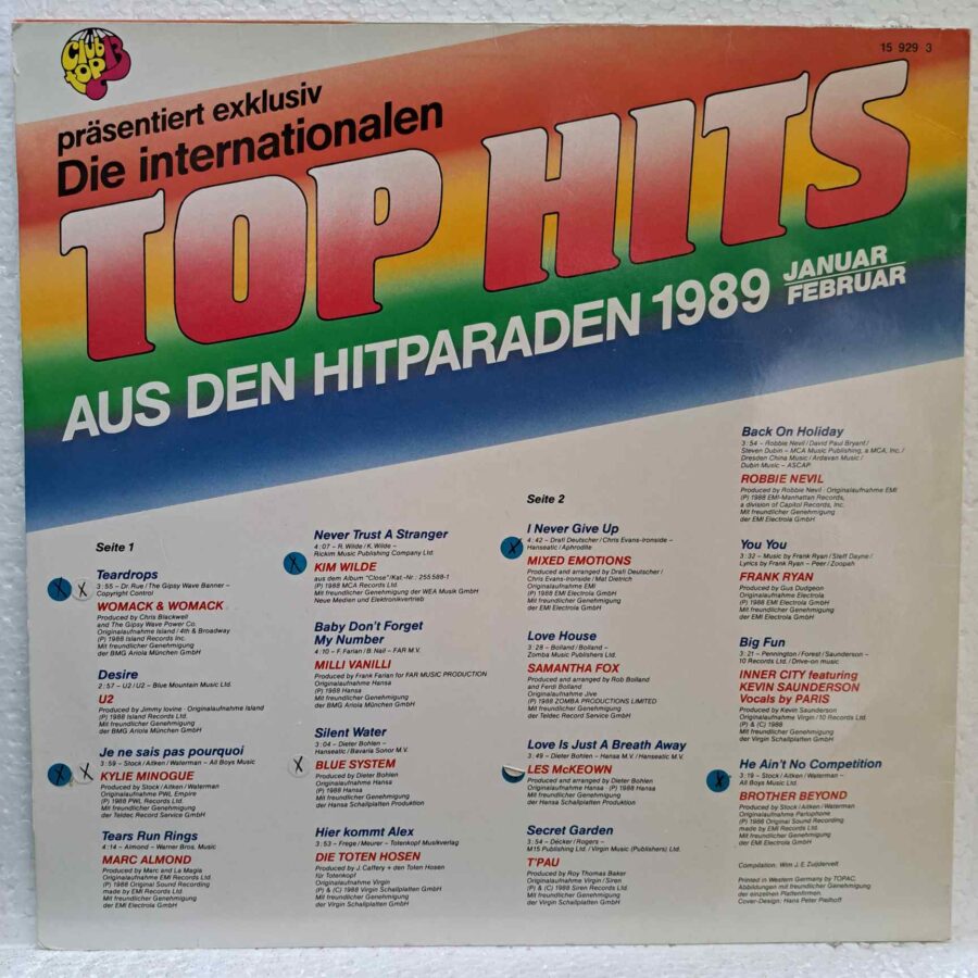 Club Top 13 Januar/Februar 1989 – Disc Vinil LP VG+ (lotG) - Blue System, Milli Vanilli, Samantha Fox, Womack & Womack, Inner City