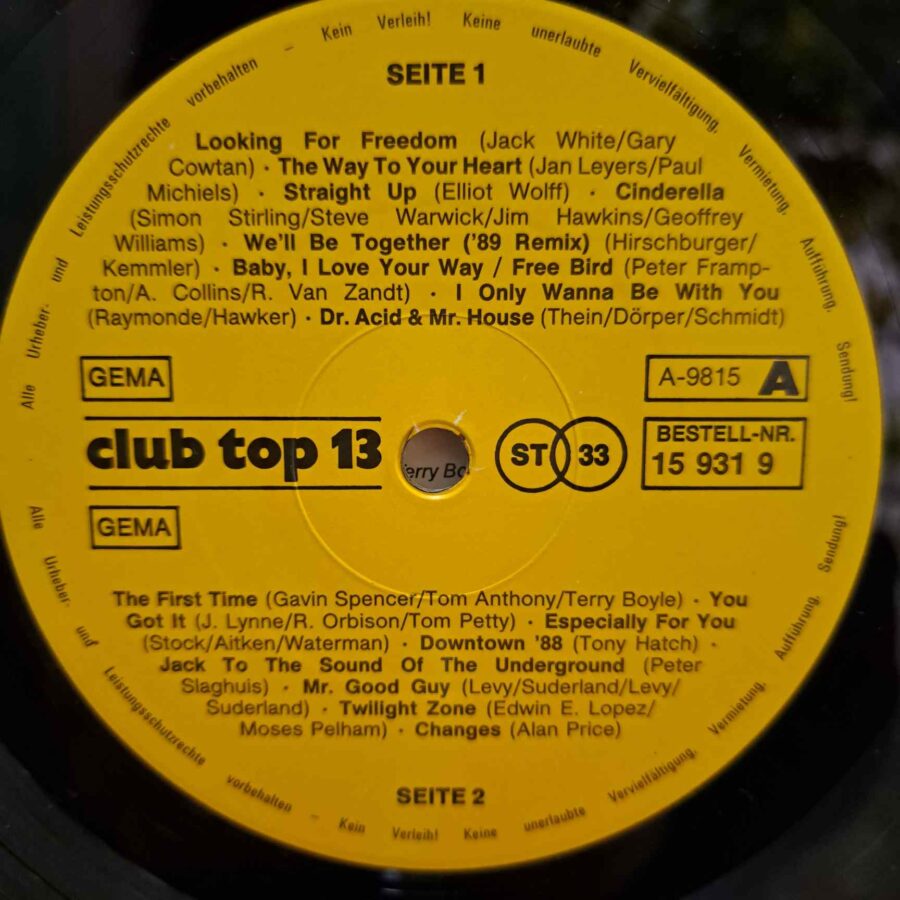 Club Top 13 Mai Juni 1989 (1) Club Top 13 Mai/Juni 1989– Disc Vinil LP EX - Samantha Fox, Sandra, Alan Price, David Hasselhoff, Roy Orbison