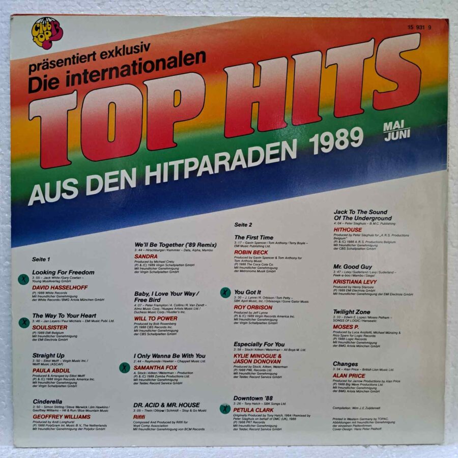 Club Top 13 Mai Juni 1989 (3) Club Top 13 Mai/Juni 1989– Disc Vinil LP EX - Samantha Fox, Sandra, Alan Price, David Hasselhoff, Roy Orbison