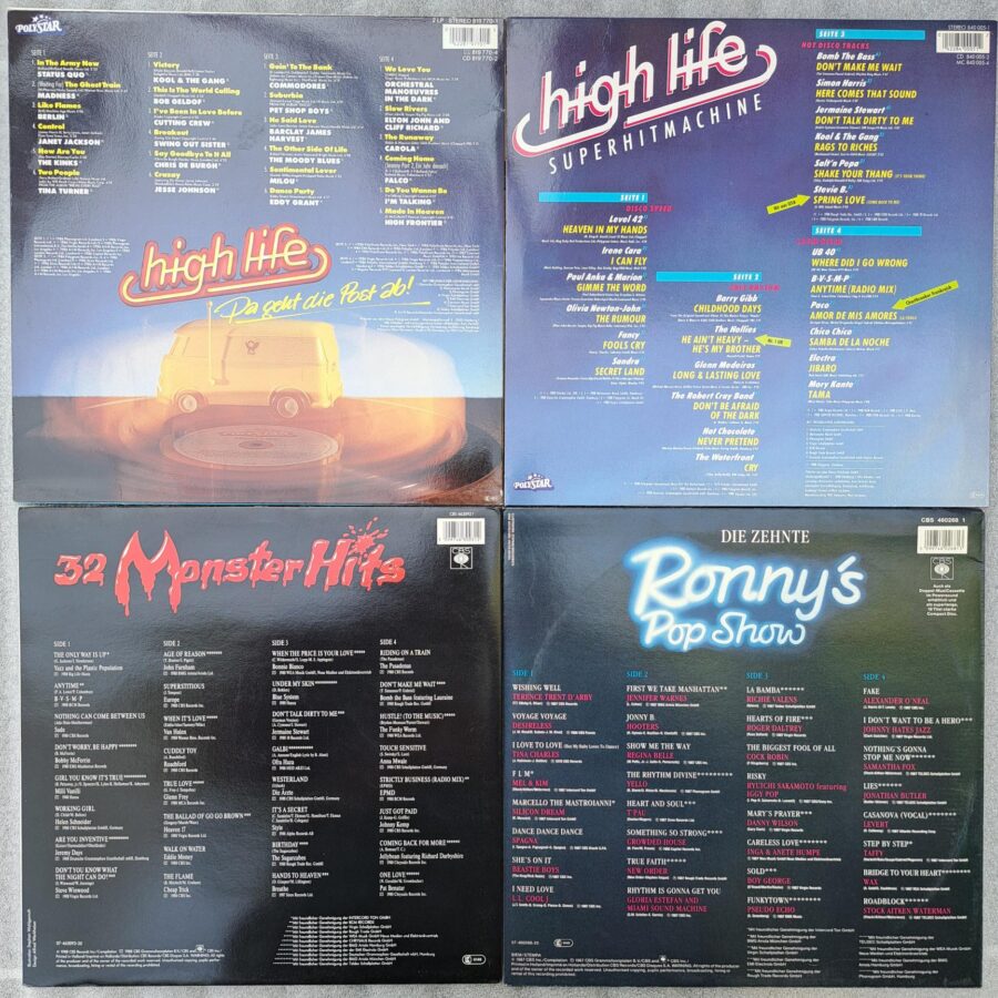 Desireless - New Order - Sade - Europe - Van Hallen - Blue System - Ofra Haza - Sandra - Fancy ... Disc VINIL LP VG+ 2x high life - 2x Ronny’s Pop Show (box8:5) 4 compilatii muzica anilor 80 cele mai bune hituri toate duble 8 discuri