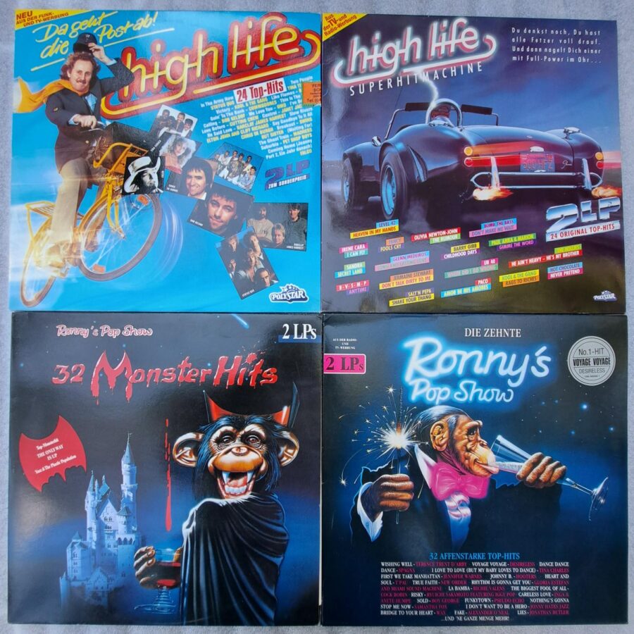 Desireless - New Order - Sade - Europe - Van Hallen - Blue System - Ofra Haza - Sandra - Fancy ... Disc VINIL LP VG+ 2x high life - 2x Ronny’s Pop Show (box8:5) 4 compilatii muzica anilor 80 cele mai bune hituri toate duble 8 discuri