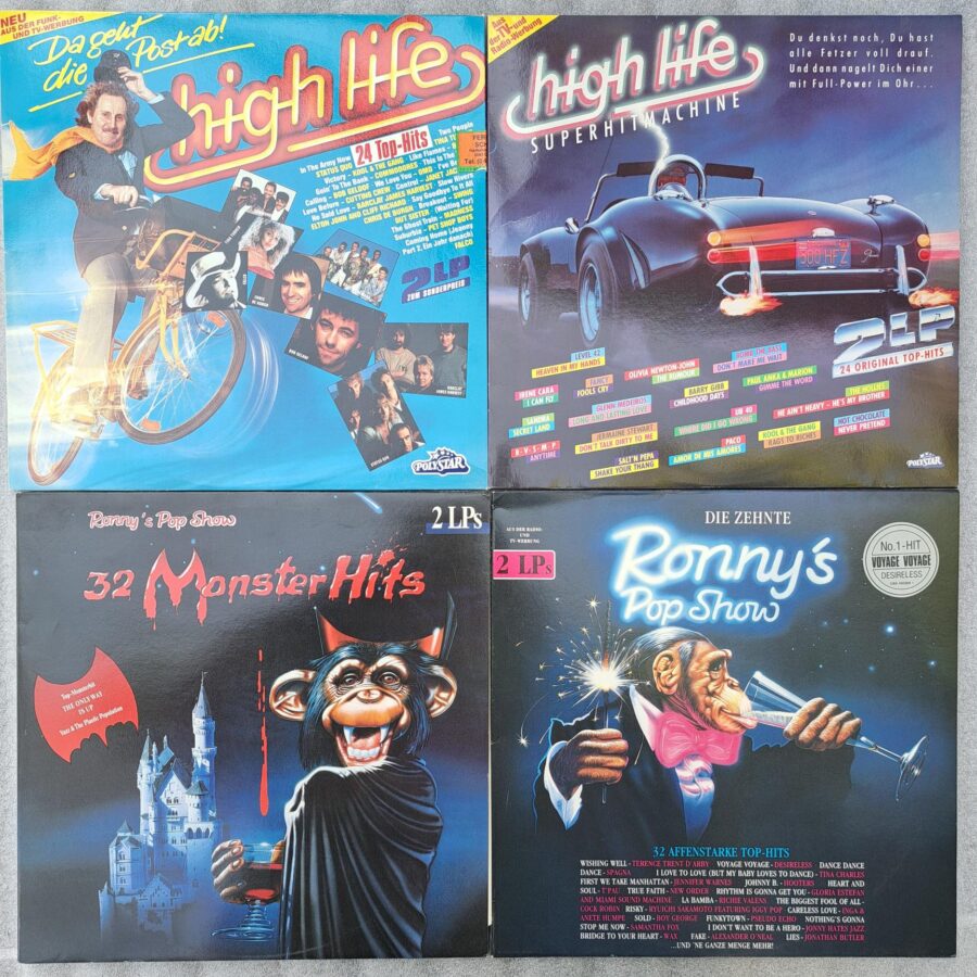 Desireless - New Order - Sade - Europe - Van Hallen - Blue System - Ofra Haza - Sandra - Fancy ... Disc VINIL LP VG+ 2x high life - 2x Ronny’s Pop Show (box8:5) 4 compilatii muzica anilor 80 cele mai bune hituri toate duble 8 discuri