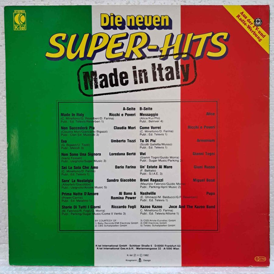 Die Neuen Super-Hits - Made In Italy – Disc Vinil LP VG+ (lotI) - Ricchi E Poveri, Loredana Berté, Umberto Tozzi, Giuni Russo, Armonium