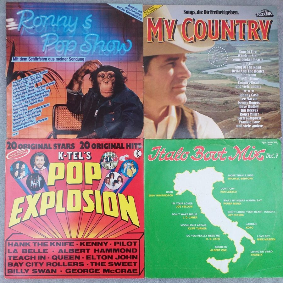 Mike Mareen, Koto, ken Laszlo Disc VINIL 4 LP VG VG+ compilatie Italo Boot Mix - Country - Ronny’s Pop Show - Pop explosion- Johnny Cash, Eddy Grant, Saga , Toto, Phil Collins, Prince ....