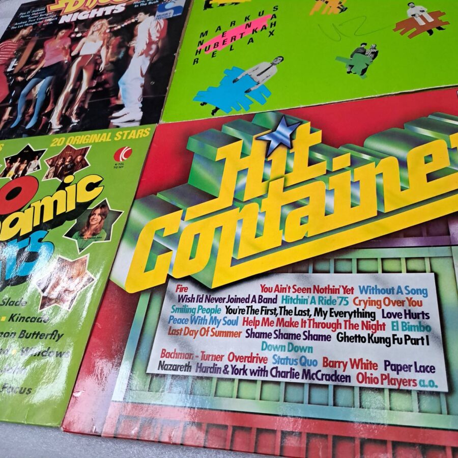 Box 4 Discuri Vinil VG VG+ – Penny McLeanc, Bimbo Jet, Joe Cocker, T. Rex, Daniel Boone, Markus, Nena, Status Quo, Velvet Glove (lotD7)