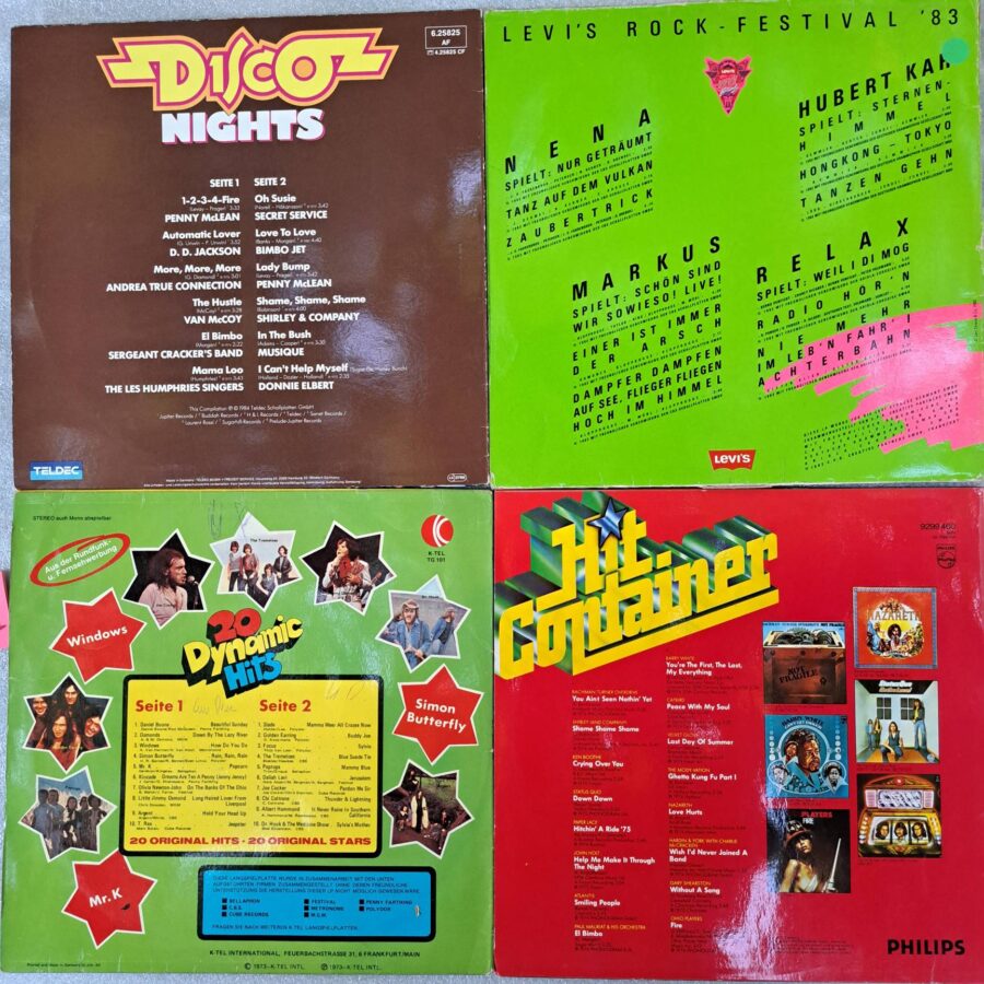 Box 4 Discuri Vinil VG VG+ – Penny McLeanc, Bimbo Jet, Joe Cocker, T. Rex, Daniel Boone, Markus, Nena, Status Quo, Velvet Glove (lotD7)