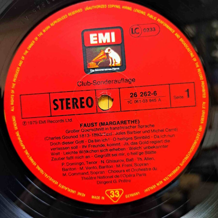 Charles Gounod, Placido Domingo, Mirella Freni, Nicolai Ghiaurov, Thomas Allen, Michèle Command, Marc Vento, Chœur, Et Théâtre National De L'Opéra Paris, Georges Prêtre - Faust – Disc Vinil LP VG+ (lotG)