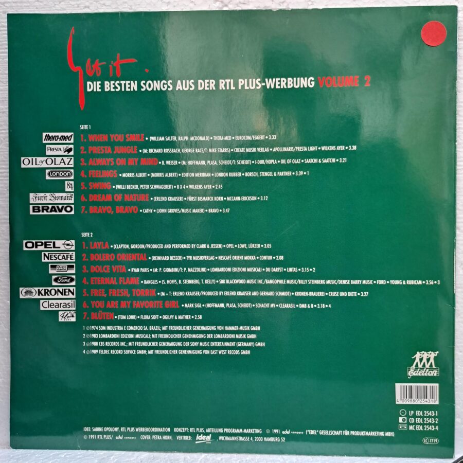 Get It - Besten Songs Aus Der RTL-Plus Volume 2 Disc VINIL 2LP VG+ (box2) William Salter - Richard Rossbach - Eric Clapton - Reinhard Besser - Bangels