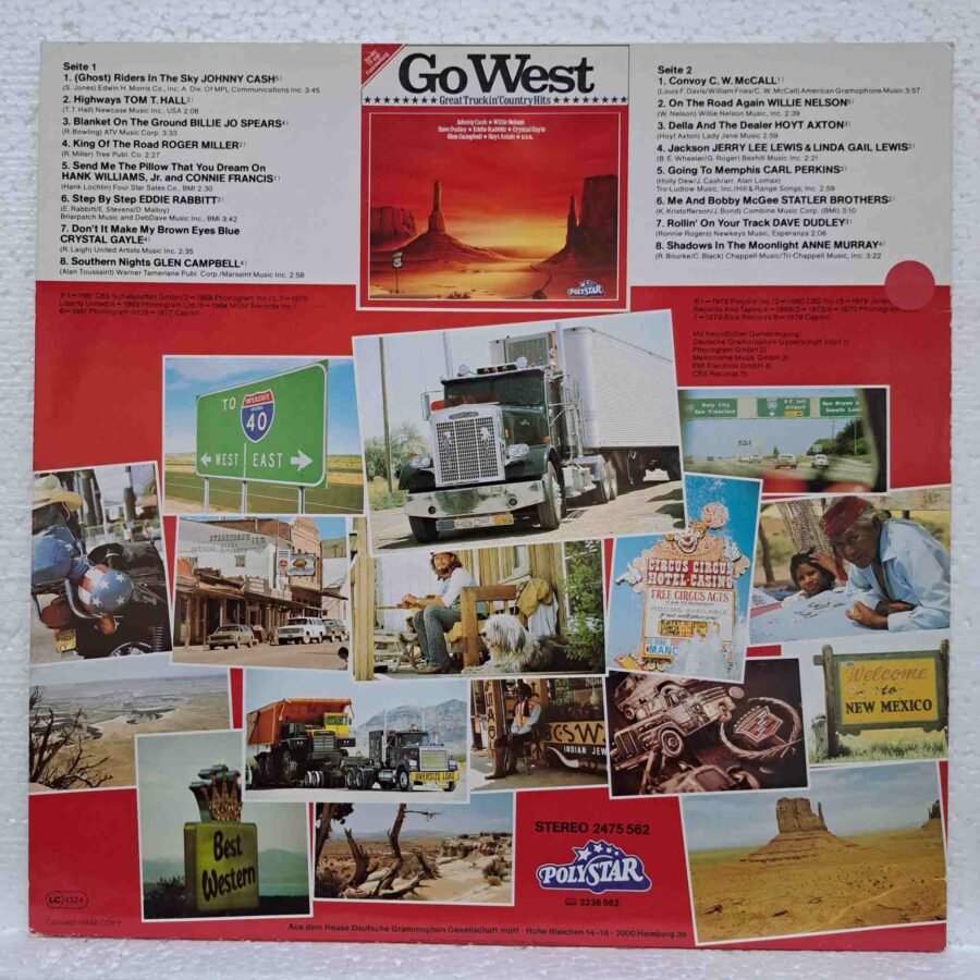 Go West - Great Truckin' Country Hits – Disc Vinil LP VG+ (lotG) - Johnny Cash, Crystal Gayle, Willie Nelson, Statler Brothers