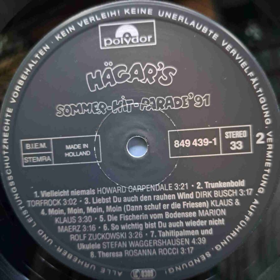 Hägar's Sommer-Hit-Parade '91 – Johnny Bach, Frl. Menke, Torfrock, Dirk Busch, Rosanna Rocci – Disc Vinil LP VG VG+ (lotH) - 849 439-1