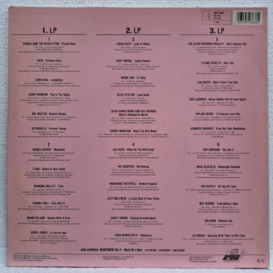 Heart Rock 3LP (Repostat) Enya – Roy Orbinson – Chris Rea – Lou Red – Alphaville Disc VINIL VG Prince – Uriah Heel – T-Pau Blue System – Gary Moore Disc VINIL LP VG VG+