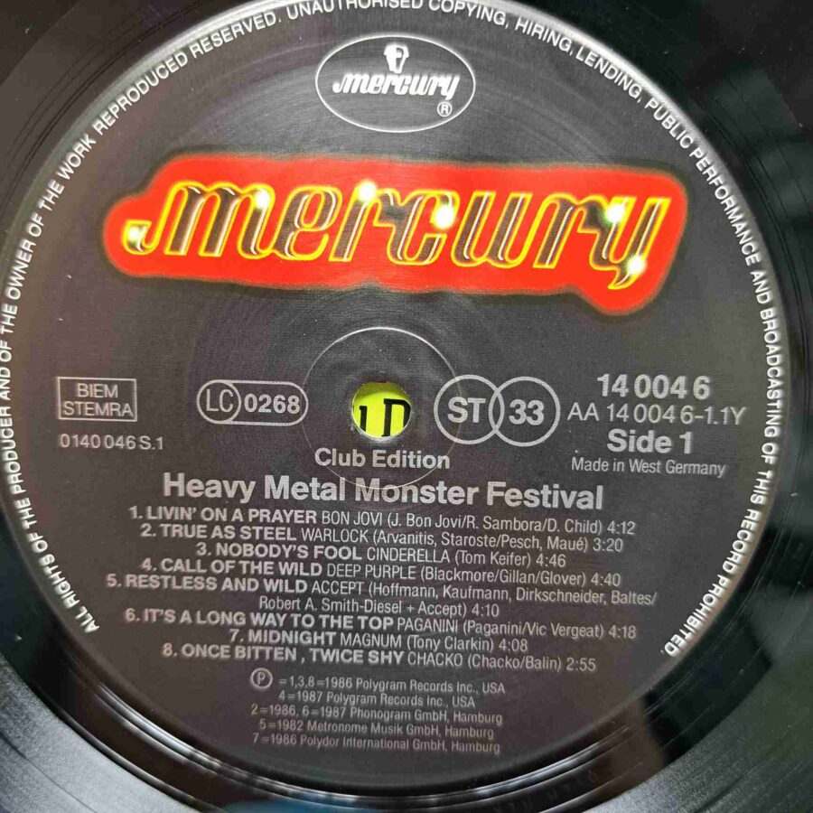 Heavy Metal Monster Festival – Deep Purple, Bon Jovi, Black Sabbath, Kiss, Heavy Pettin – Disc Vinil LP VG+ (lotI) - 14 004 6
