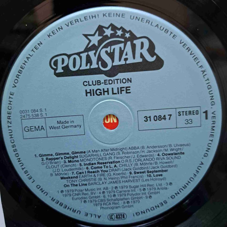 High Life (20 Original Top Hits) – Disc Vinil LP VG+ (lotI) - ABBA, Earth & Fire, Status Quo, Roxy Music, Drafi - 31 084 7