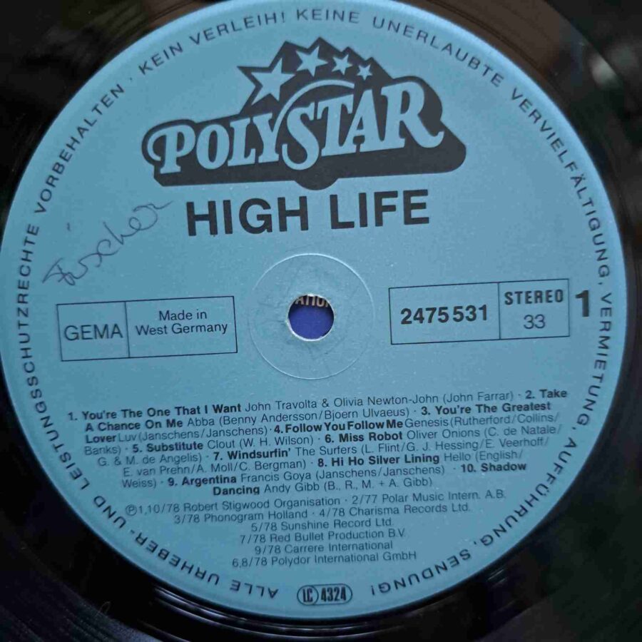 High Life - 20 Original Top Hits – Disc Vinil LP VG VG+ (lotR) - ABBA, Bee Gees, Status Quo, Clout, Genesis - 2475 531