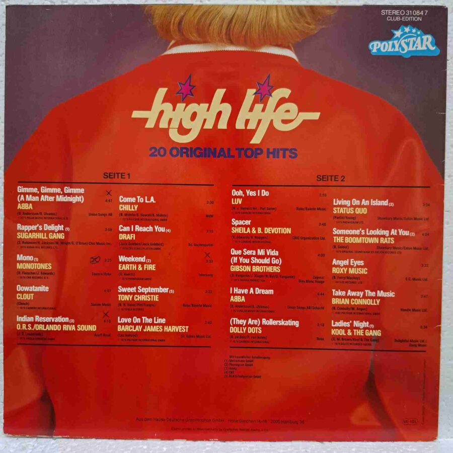 High Life (20 Original Top Hits) – Disc Vinil LP VG+ (lotI) - ABBA, Earth & Fire, Status Quo, Roxy Music, Drafi - 31 084 7