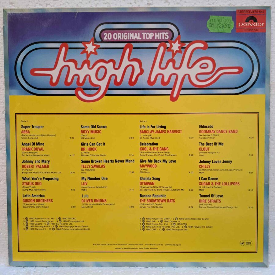 High Life – ABBA, Status Quo, Goombay Dance Band, Roxy Music, Dire Straits – Disc Vinil LP VG VG+ (lotH) - 2475 547