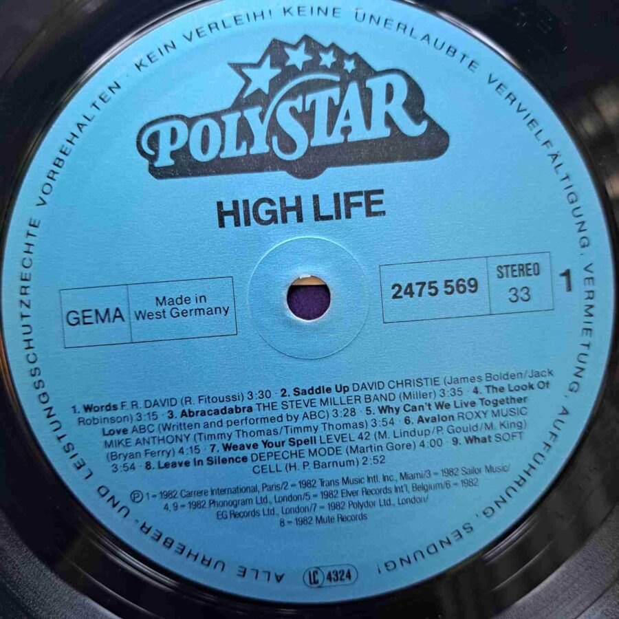 High Life - Disc Vinil LP VG+ (lotI) - Depeche Mode, F. R. David, Roxy Music, Yazoo, Hot Shot - 2475 569