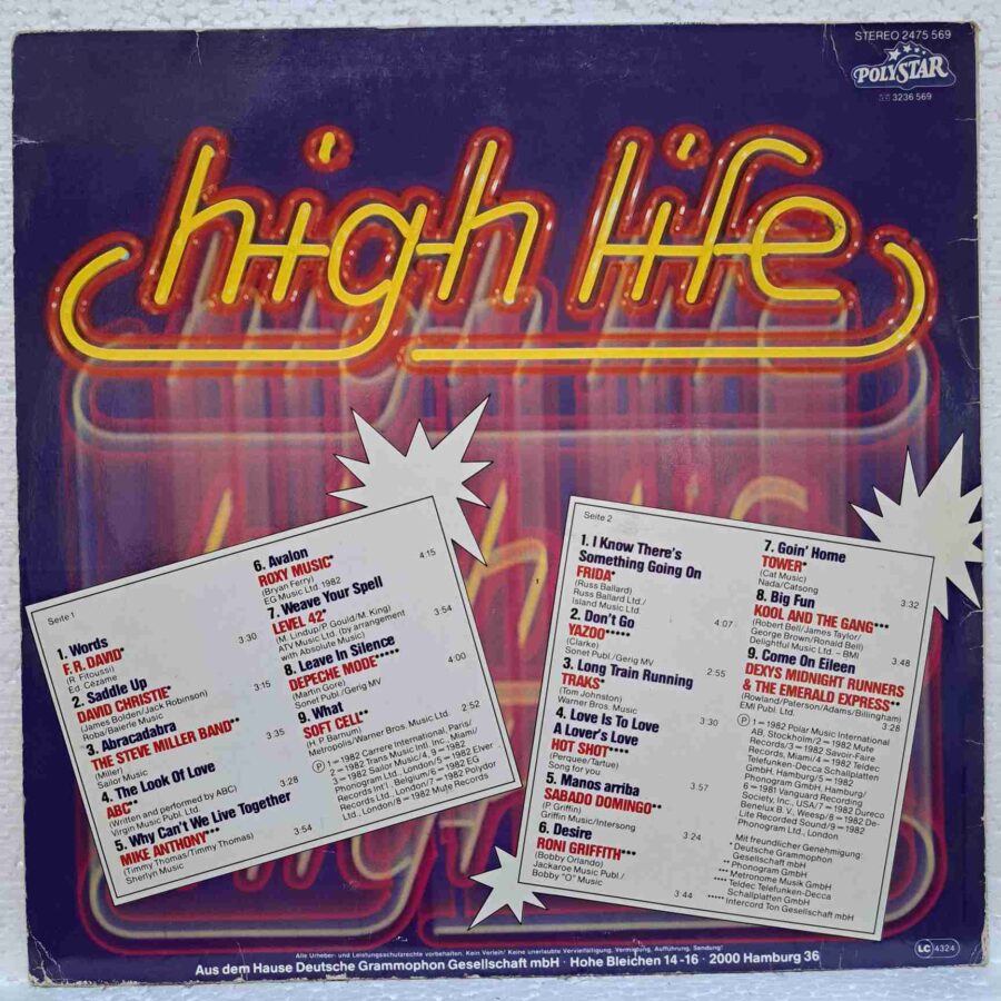 High Life - Disc Vinil LP VG+ (lotI) - Depeche Mode, F. R. David, Roxy Music, Yazoo, Hot Shot - 2475 569