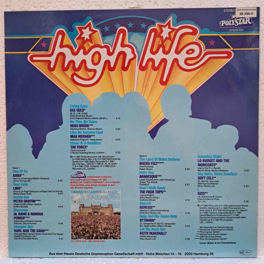 High Life '82 – ABBA, Bee Gees, Genesis, Al Bano & Romina Power, Arabesque – Disc Vinil LP VG VG+ (lotH) - 2475 555