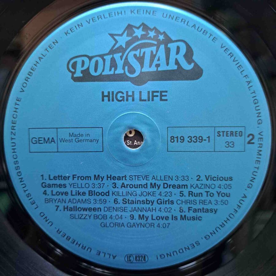High Life - Internationale Top-Hits - Disc Vinil LP VG+ (lotG) - Chris Rea, Bryan Adams, Roger Hodgson, Opus, Yello