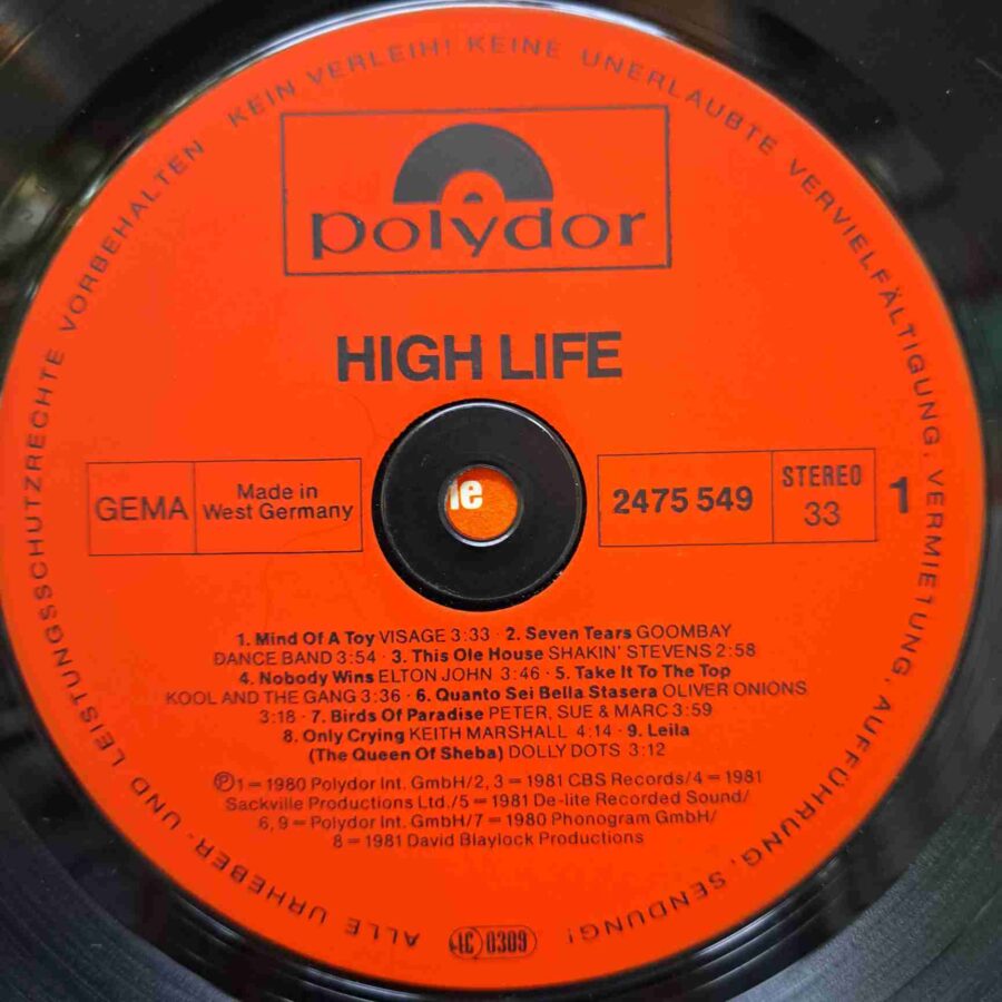 High Life - Original Top Hits – Goombay Dance Band, Elton John, ABBA, Eddy Grant, Ottawan – Disc Vinil LP VG VG+ (lotH) - 2475 549