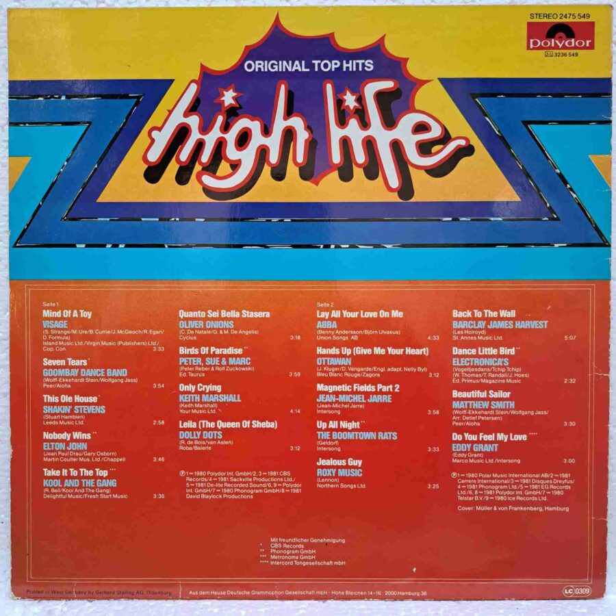 High Life - Original Top Hits – Goombay Dance Band, Elton John, ABBA, Eddy Grant, Ottawan – Disc Vinil LP VG VG+ (lotH) - 2475 549