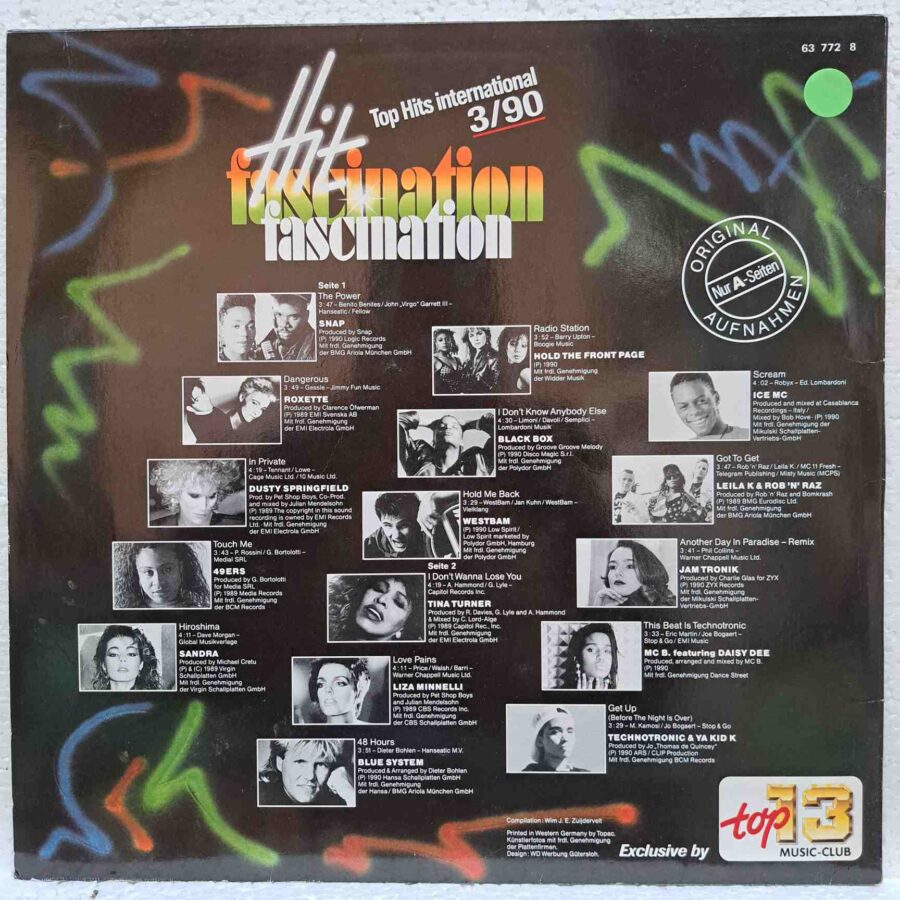 Hit Fascination 3 90 (3) Hit Fascination 3/90 - Disc Vinil LP EX Roxette, Blue System, Jam Tronik, Tina Turner, Liza Minnelli