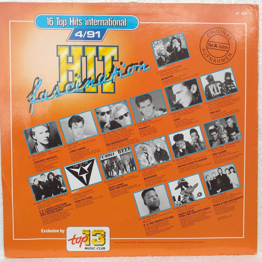 Hit Fascination 4/91 Disc VINIL LP VG+ Roxette - Timmy T - The KLF - OMD - C + C Music Factory - Chris Isaak - B.G. The Prince Of Rap -