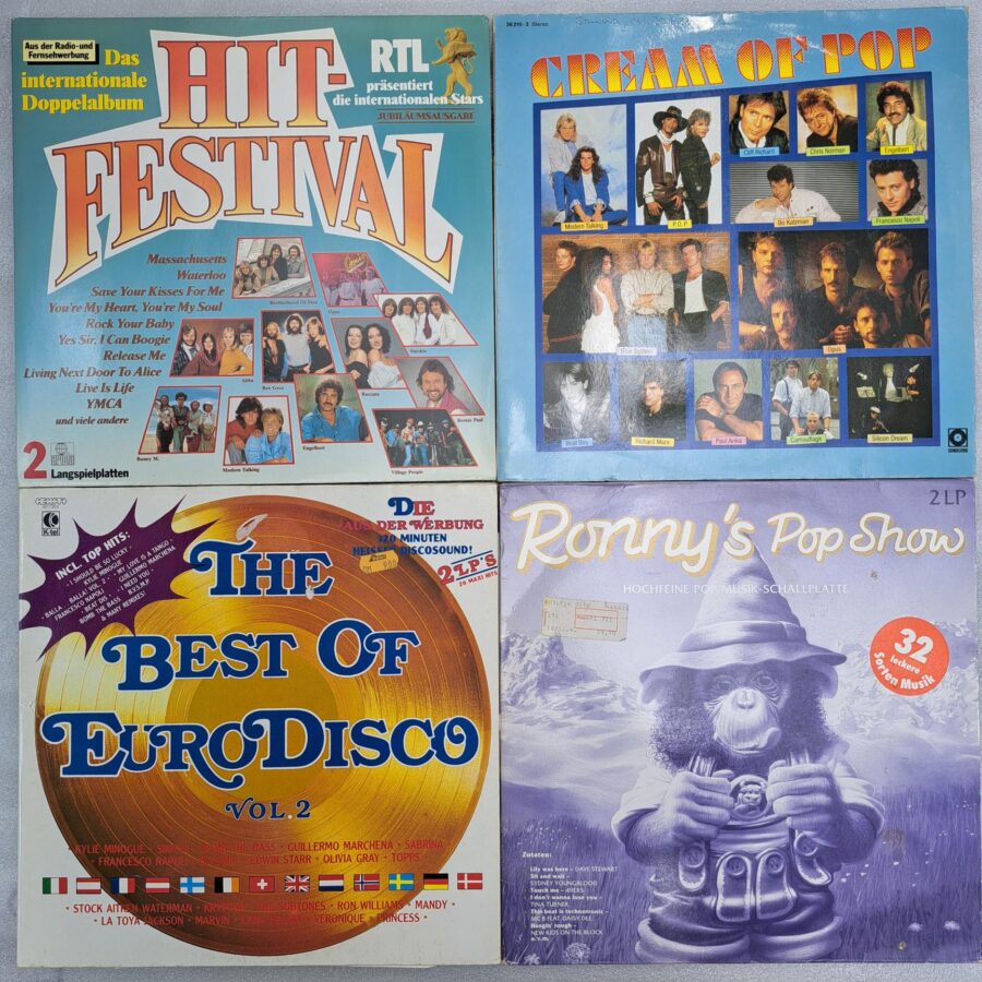 8 discuri Queen, F R David - Francesco Napoli - Technotronic, Opus, Modern T. - Hit Festival, Cream of Pop, The best of EuroDisco, Ronny's Pop Show - 4 COMPILAȚII Discuri VINIL LP VG VG+ (Box 9 1:4) Modern Talking, Blue System, Bee Gees, Boney M, Kylie Minogue, Paul Anka, Camouflage, Beat Boy, Smokie