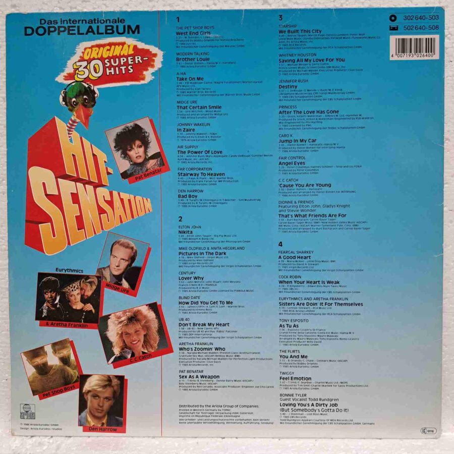 Hit-Sensation (Neue Hits '86) – Modern Talking, Elton John, C.C. Catch, Princess, Pet Shop Boys – Disc Vinil 2LP VG+ (lotR) - 302 640-503
