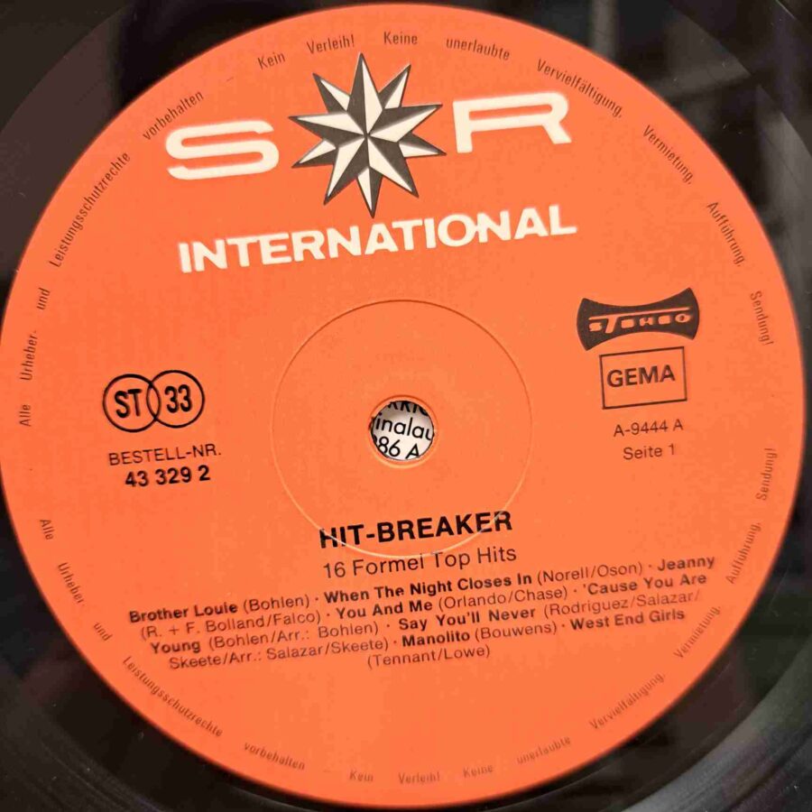 Hitbreaker - 16 Formel Top Hits - Modern Talking, Billy Ocean, C.C. Catch, Falco - Disc Vinil LP VG+ (lotM)