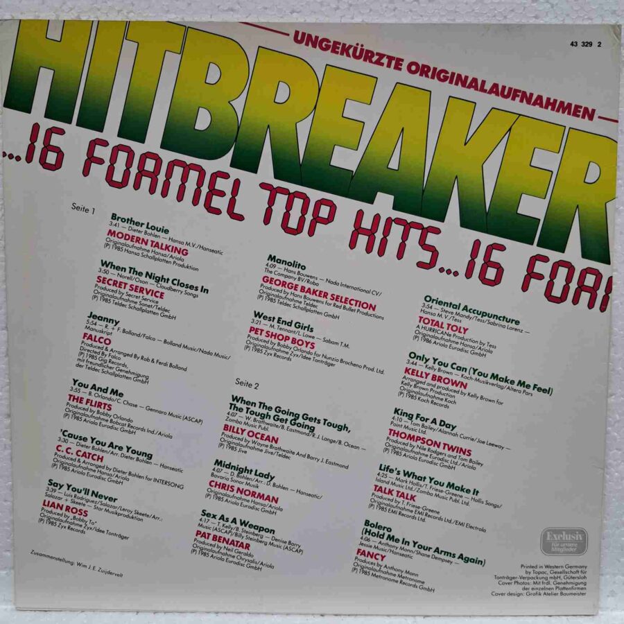 Hitbreaker - 16 Formel Top Hits - Modern Talking, Billy Ocean, C.C. Catch, Falco - Disc Vinil LP VG+ (lotM)