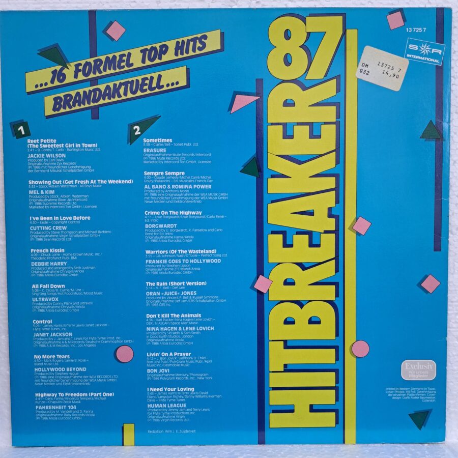 Hitbreaker 2/87 - 16 Formel Top Hits Disc VINIL LP VG VG+ Al Bano & Romina Power - Ultravox - Nina Hagen & Lene Lovich - Bon Jovi - Jackie Wilson - Erasure - Ultravox ...