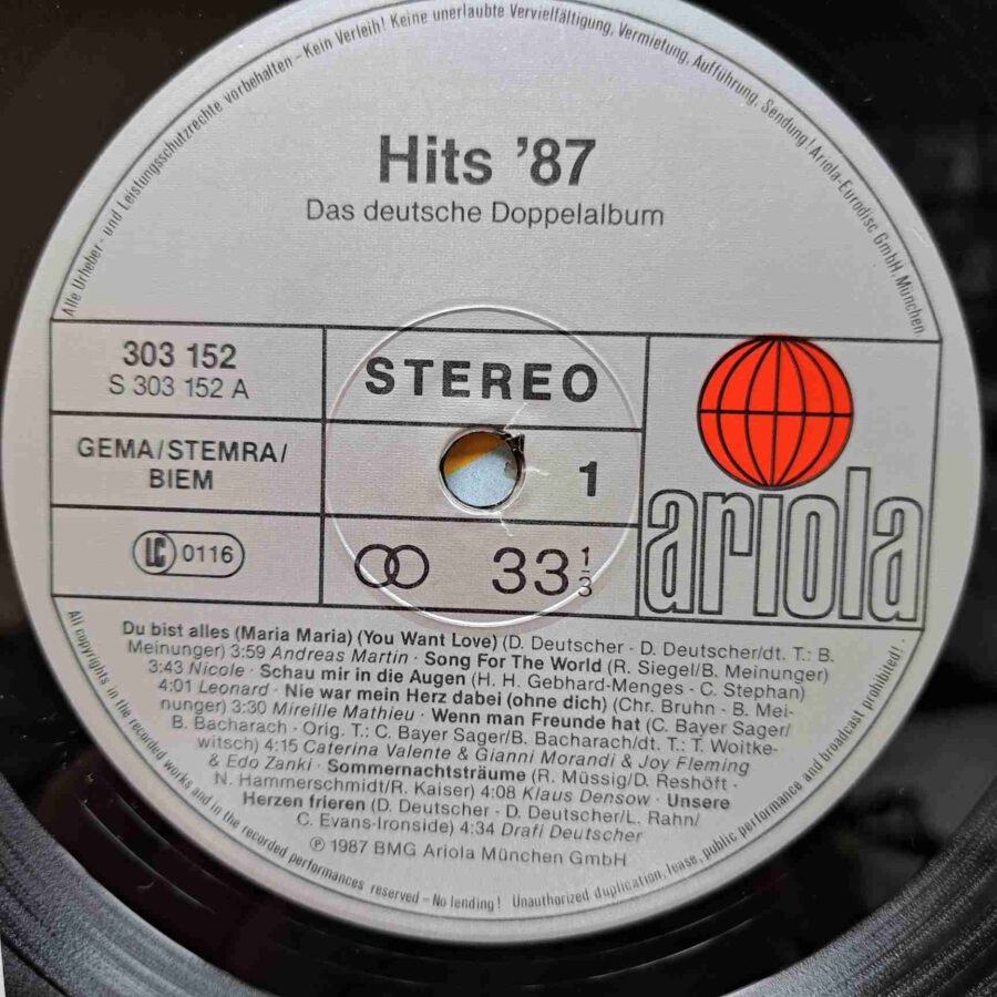 Hits '87 – Andy Borg, Nicki, G. G. Anderson, Andreas Martin, Chris Wolff – Disc Vinil 2LP VG+ (lotI) - 303 153