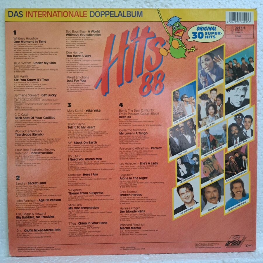 Hits '88 - Das Internationale Doppelalbum – Disc Vinil 2LP VG+ (lotB) - Bad Boys Blue, C. C. Catch, Blue System, Chris Norman, Mica Paris, T'Pau, ALF