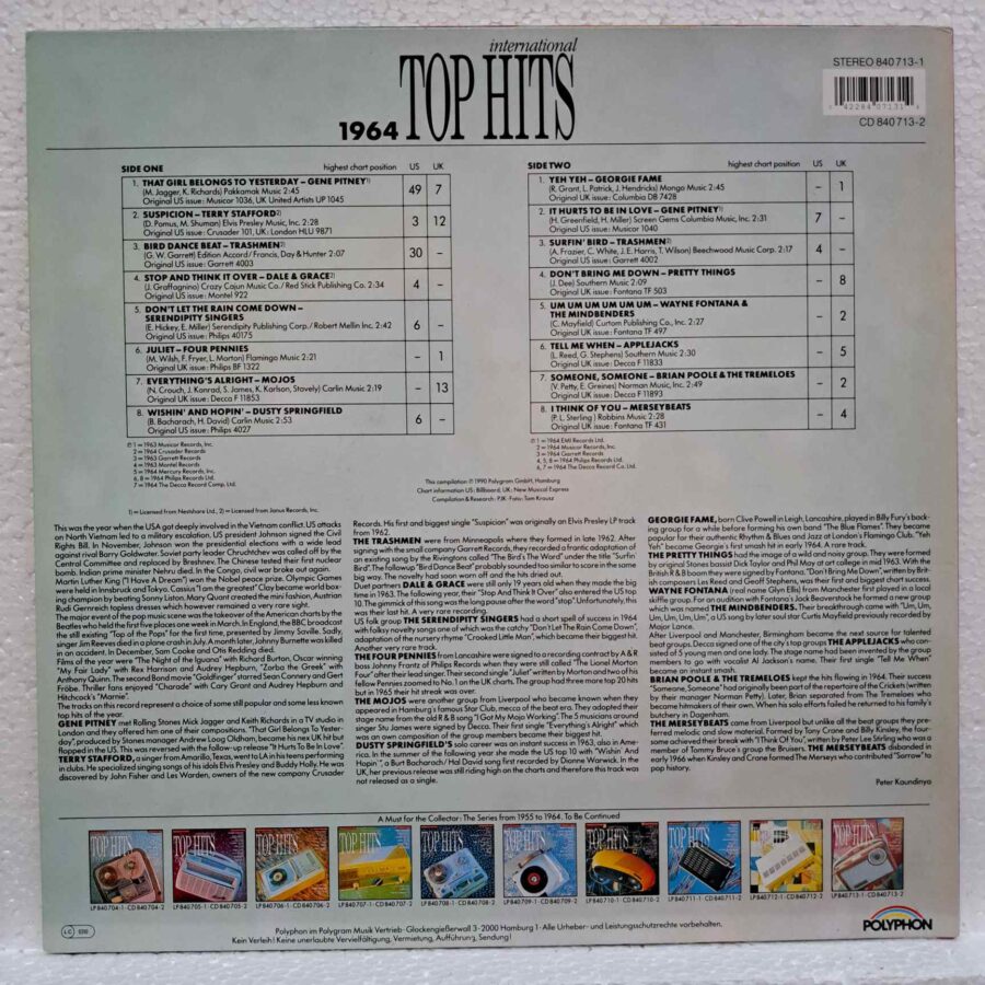 International Top Hits 1964 – Disc Vinil LP VG+ (lotG) - Gene Pitney, Terry Stafford, Georgie Fame, The Mojos, The Applejacks, The Merseybeats