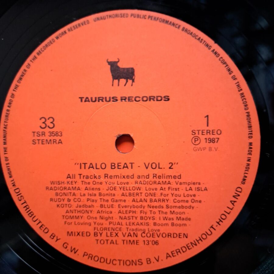Italo Beat Vol. 2 – Disc Vinil LP VG+ (lotE) - Alan Barry, Koto, The Nasty Boys, Radiorama, Albert One, Blue