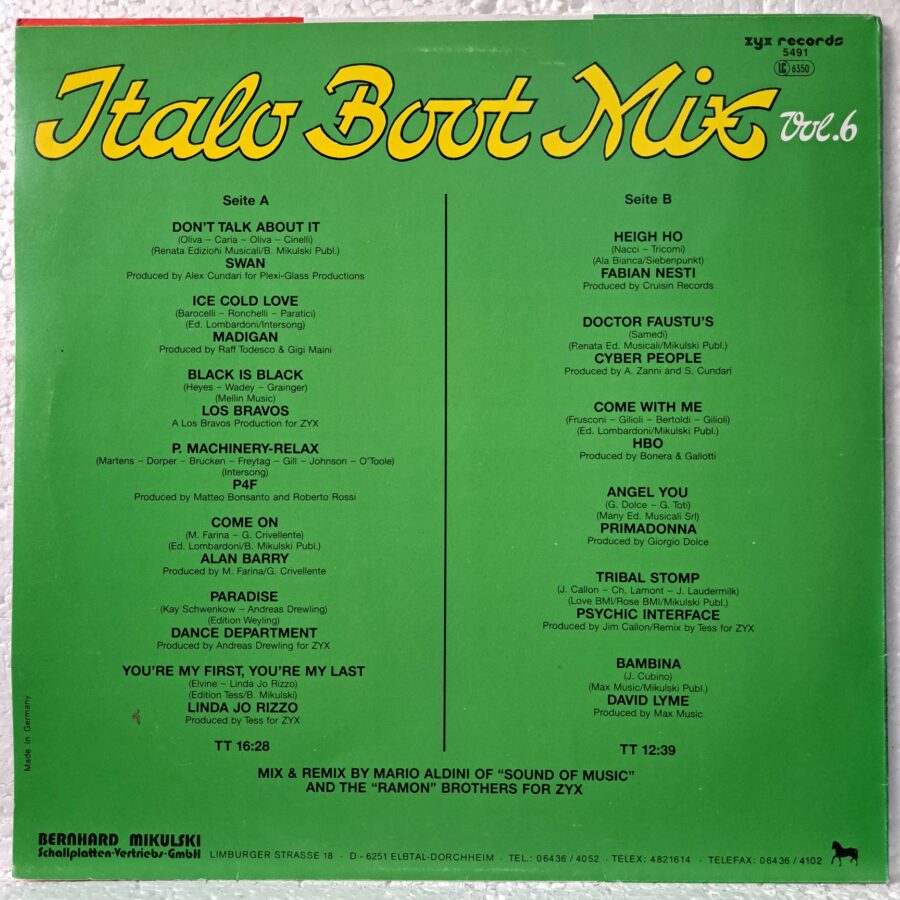 Italo Boot Mix Vol. 6 - Disc Vinil LP VG VG+ (lotD) -Alan Barry, Primadonna, Fabian Nesti, P4F, HBO. David Lyme