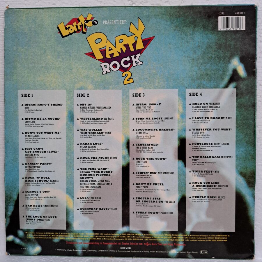 Larry Party Rock 2 Disc VINIL 2LP VG VG+ (box1) Alice Cooper - Europe - Rofo - Slade - Jethro Tull - After The Fire - Scorpions - T Rex - Electric Light Orchestra - Ramones - Depeche Mode ...